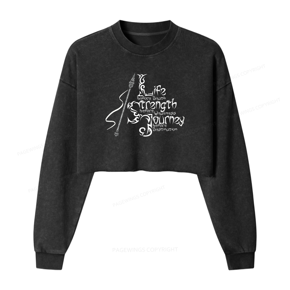 Pagewings Life Before Death Washed Crop Sweatshirt