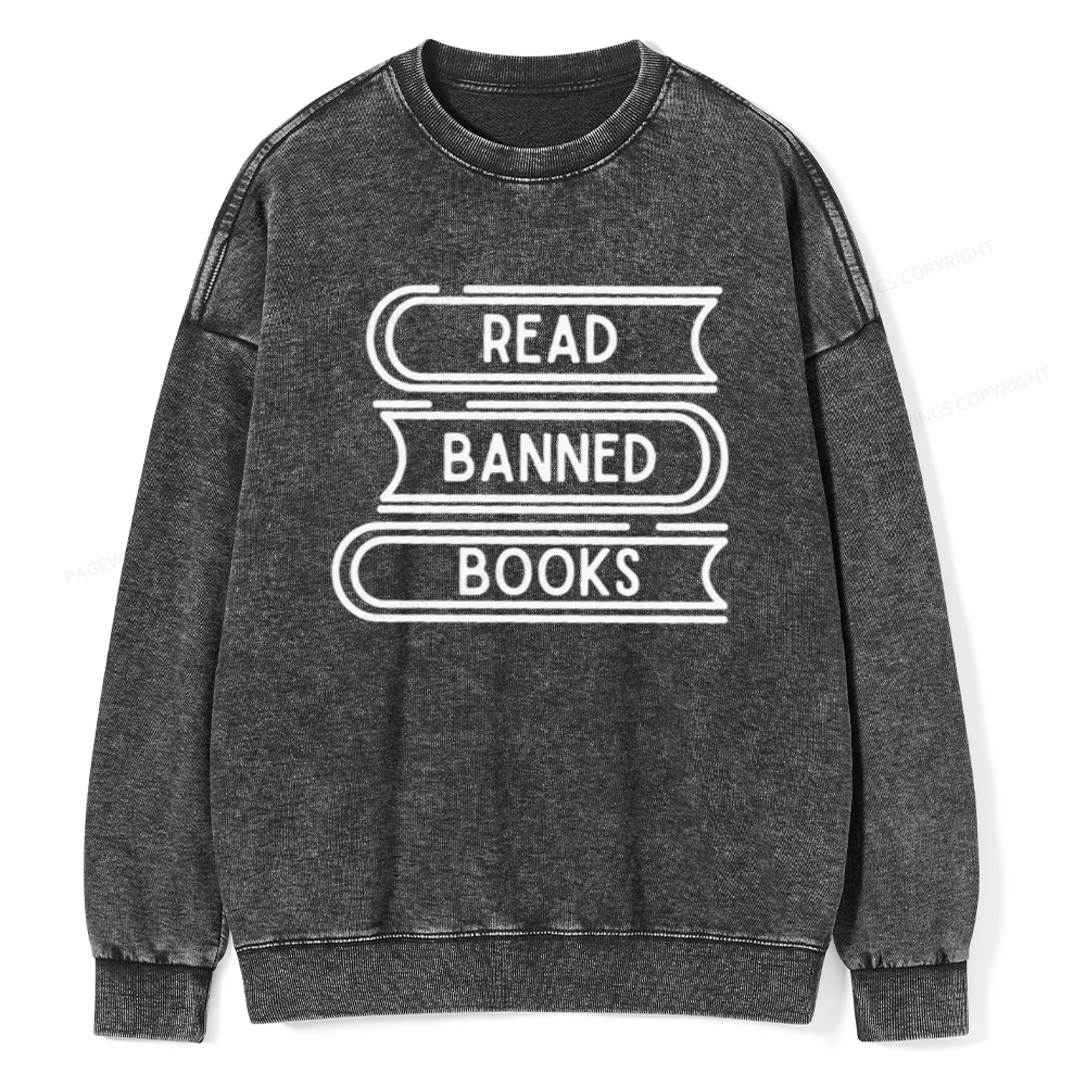 Pagewings Read Banned Books Stack Unisex Tee Unisex Washed Sweatshirt