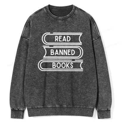 Pagewings Read Banned Books Stack Unisex Tee Unisex Washed Sweatshirt