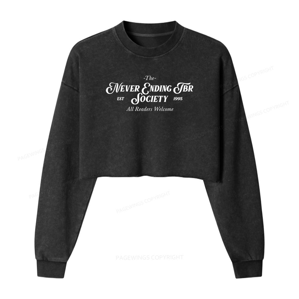 Pagewings Never Ending TBR Society Washed Crop Sweatshirt