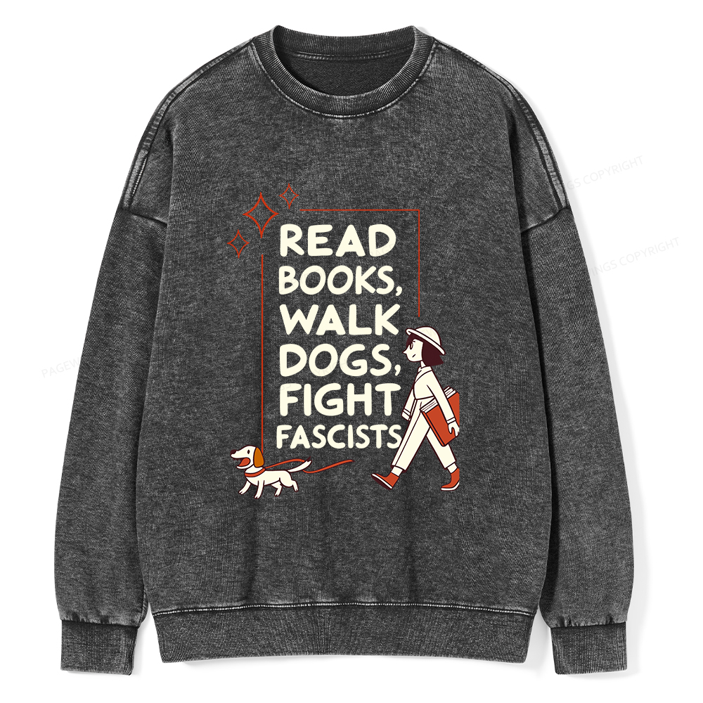 Pagewings Read Books Walk Dogs Unisex Washed Sweatshirt