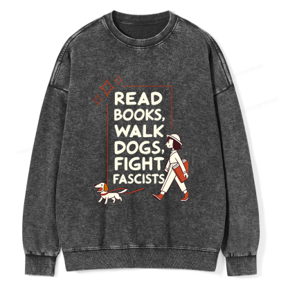 Pagewings Read Books Walk Dogs Unisex Washed Sweatshirt