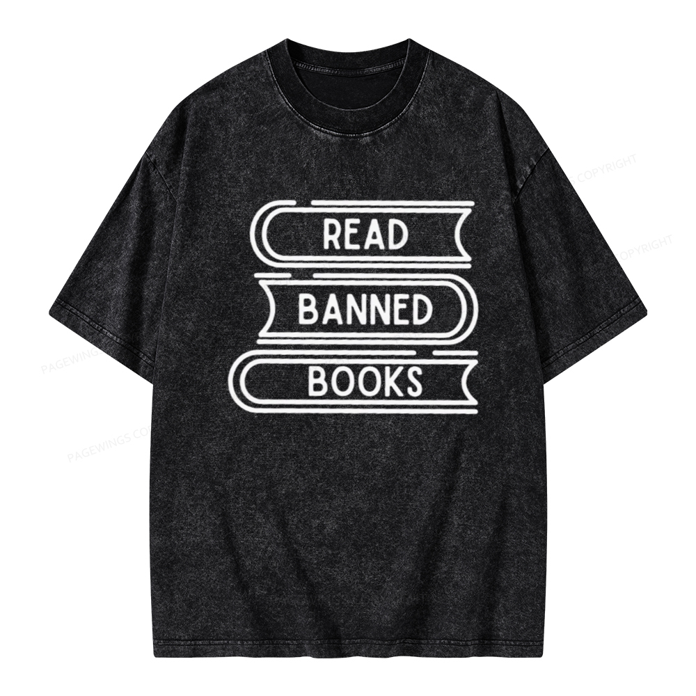 Pagewings Read Banned Books Stack Unisex Tee Unisex Washed T-shirt