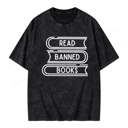 Pagewings Read Banned Books Stack Unisex Tee Unisex Washed T-shirt
