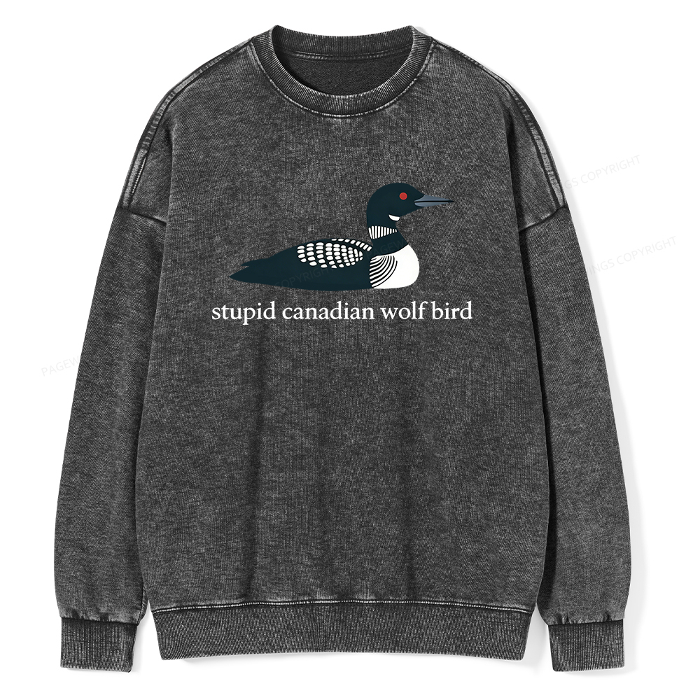 Pagewings Stupid Canadian Wolf Bird Unisex Washed Sweatshirt
