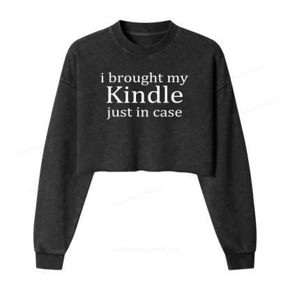 Pagewings I Brought My Kindle Washed Crop Sweatshirt