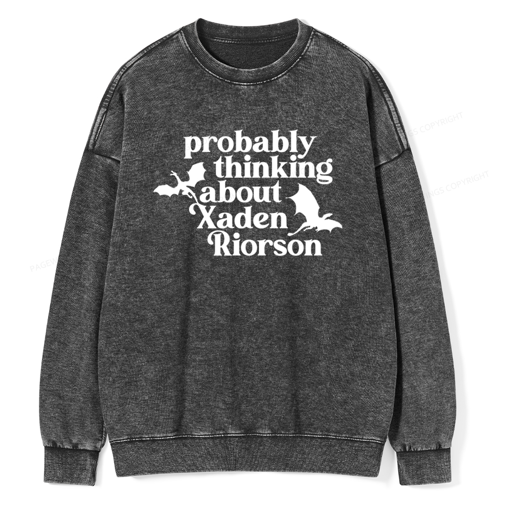 Pagewings Probably Thinking About Xaden Riorson Unisex Washed Sweatshirt