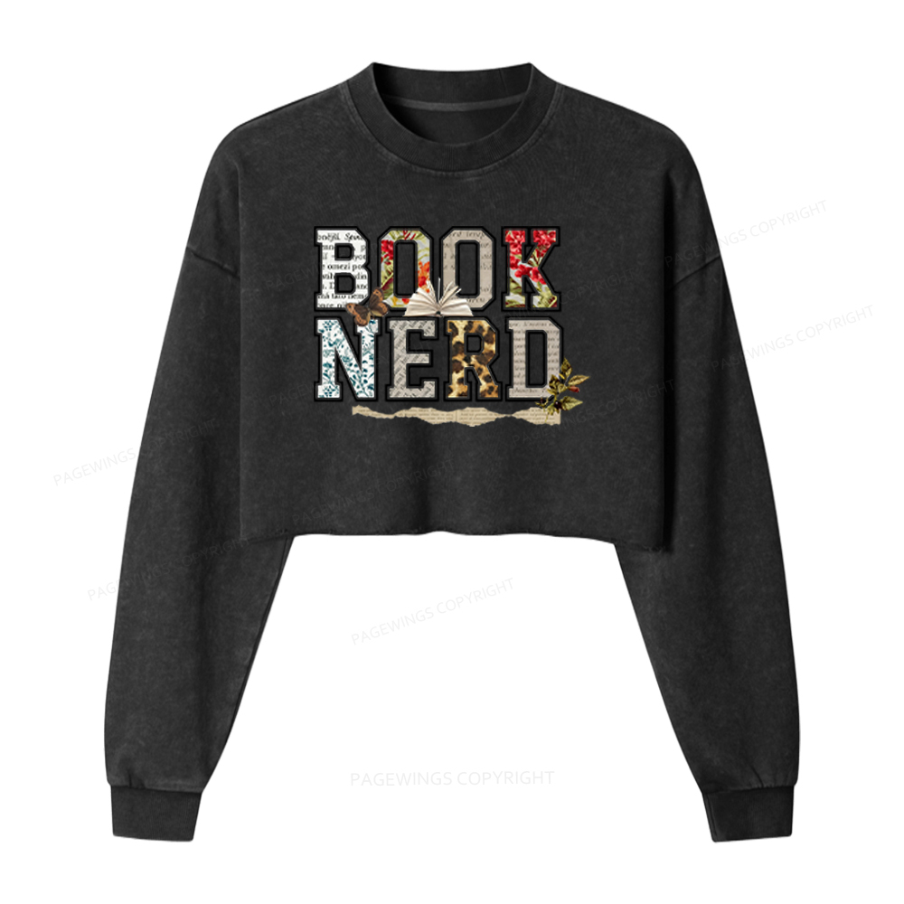 Pagewings Book Nerd Washed Crop Sweatshirt