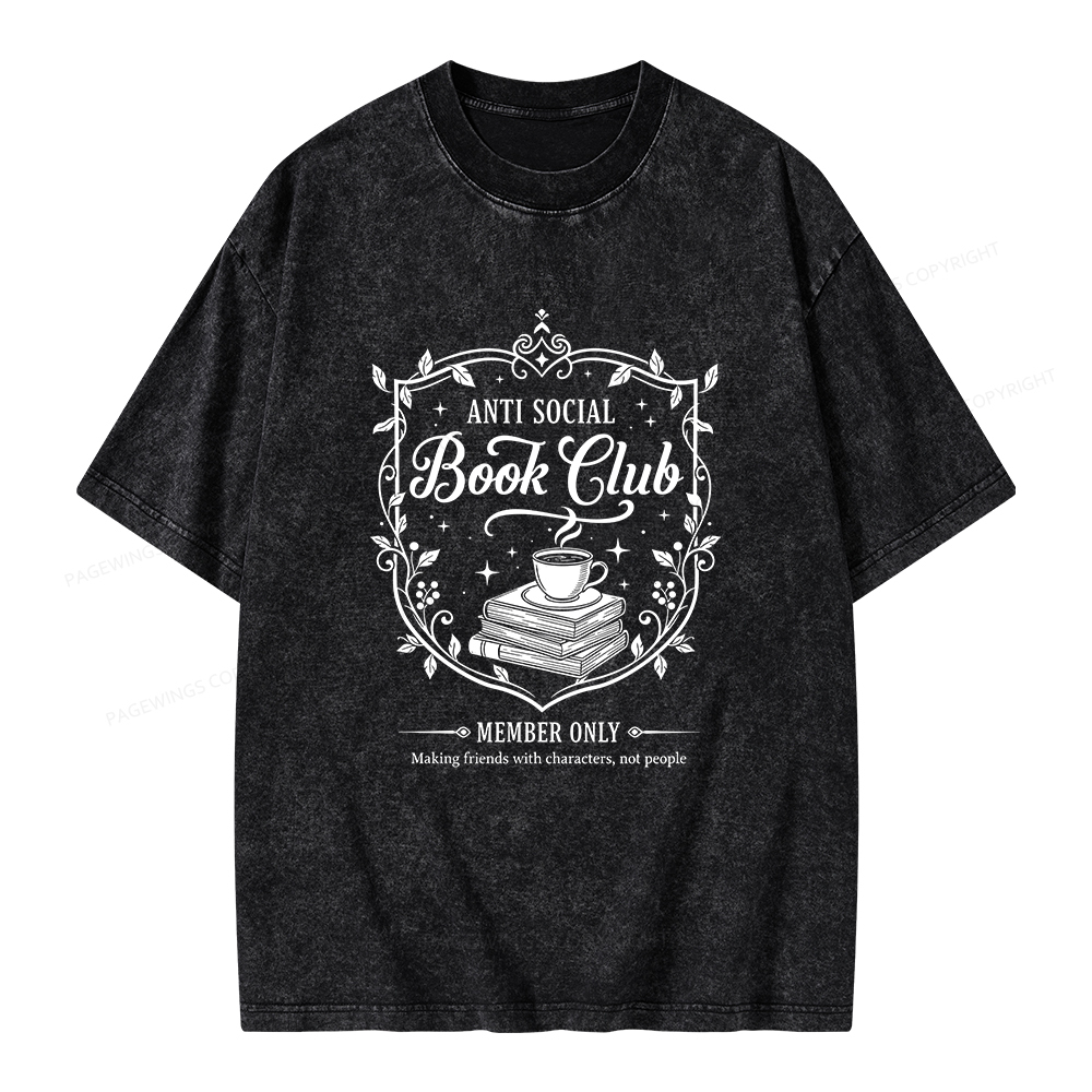 Pagewings Anti Social Book Club Unisex Washed T-shirt