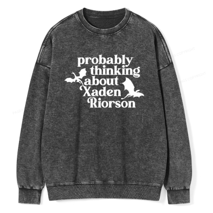 Pagewings Probably Thinking About Xaden Riorson Unisex Washed Sweatshirt