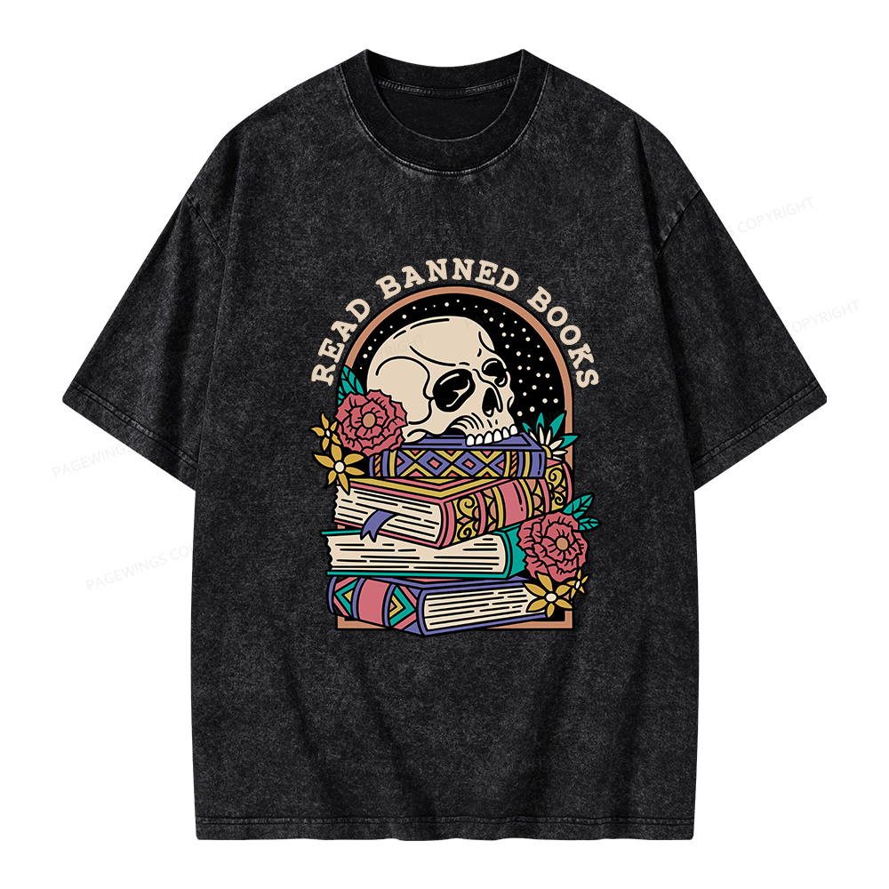 Pagewings Read Banned Book Floral Unisex Tee Unisex Washed T-shirt