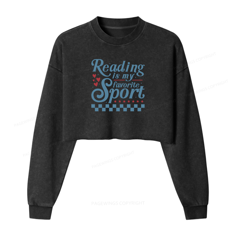 Pagewings Reading Is My Favorite Sport Washed Crop Sweatshirt
