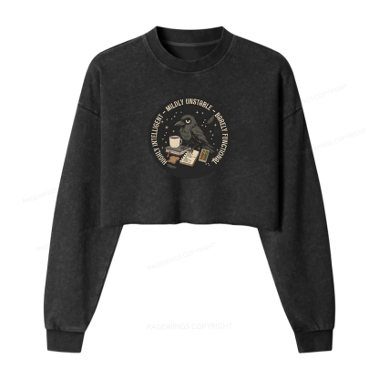 Pagewings Barely Functional Crow Washed Crop Sweatshirt