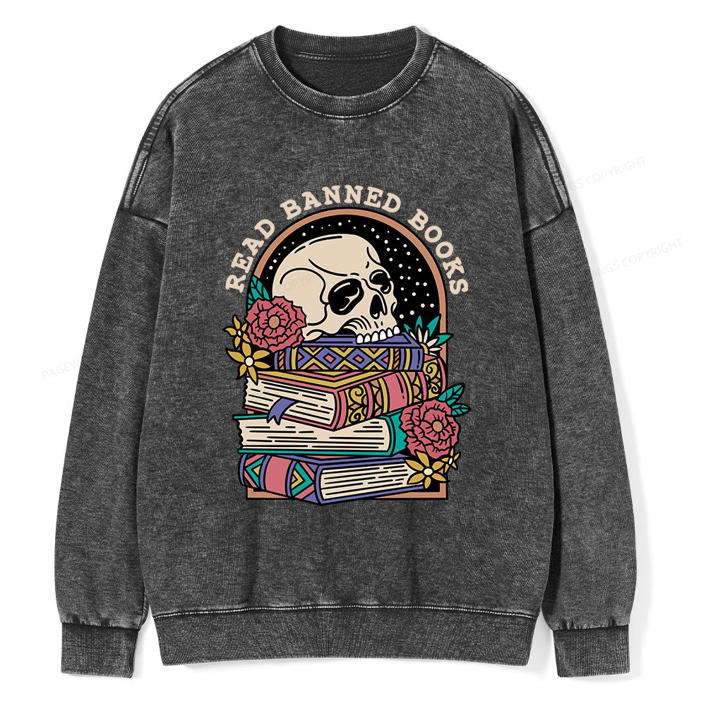 Pagewings Read Banned Book Floral Unisex Tee Unisex Washed Sweatshirt