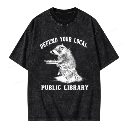Pagewings Raccoon Defend Your Local Public Library Unisex Washed T-shirt