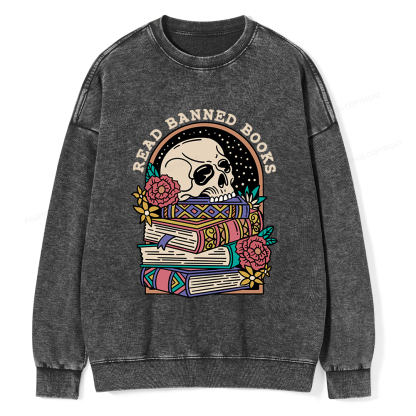 Pagewings Read Banned Book Floral Unisex Tee Unisex Washed Sweatshirt