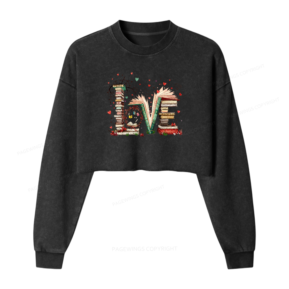 Pagewings Book Lover Love Washed Crop Sweatshirt