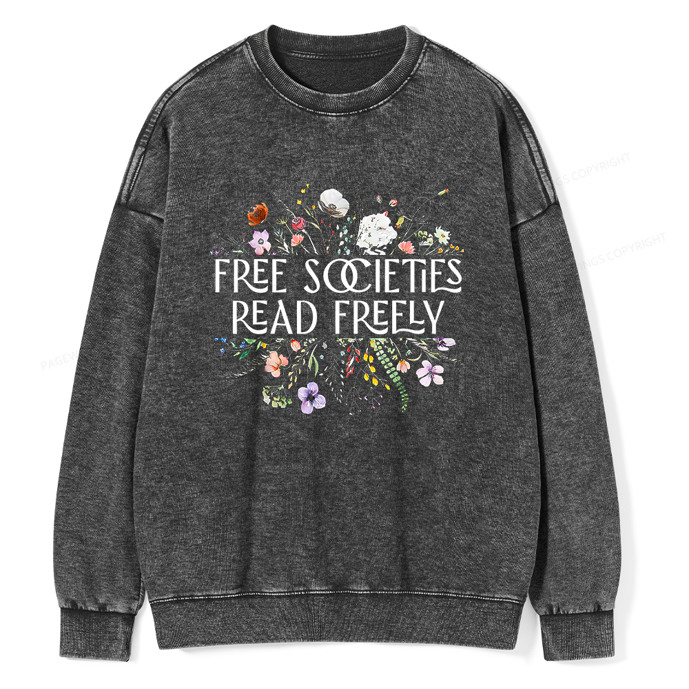 Pagewings Free Societies Read Freely Unisex Washed Sweatshirt