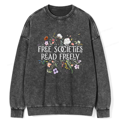 Pagewings Free Societies Read Freely Unisex Washed Sweatshirt