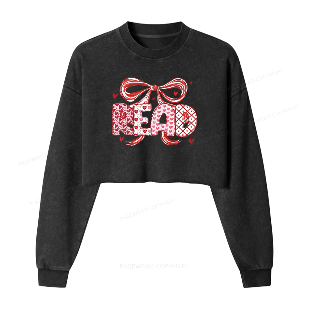 Pagewings Romantic Books Love Washed Crop Sweatshirt