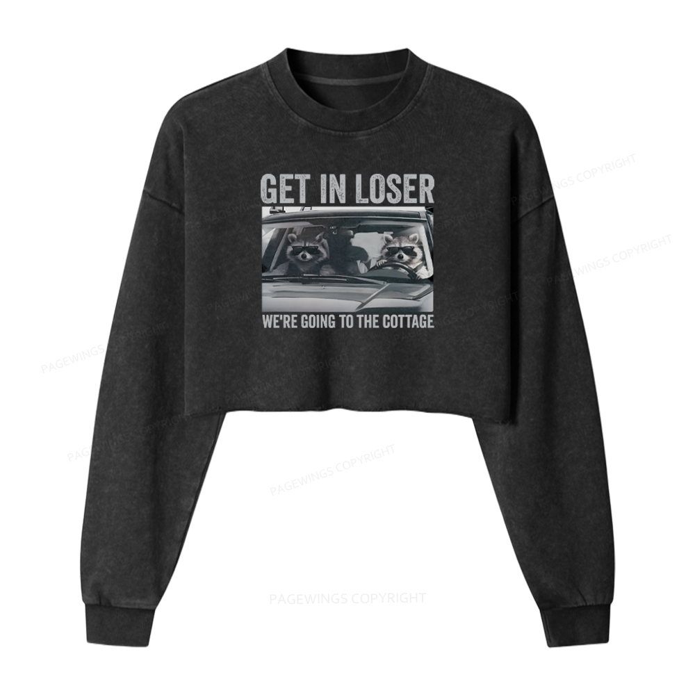 Pagewings Get In Loser Washed Crop Sweatshirt