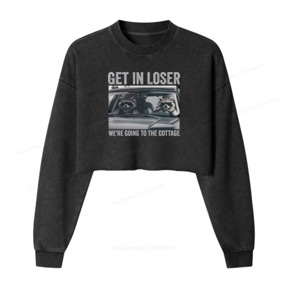 Pagewings Get In Loser Washed Crop Sweatshirt