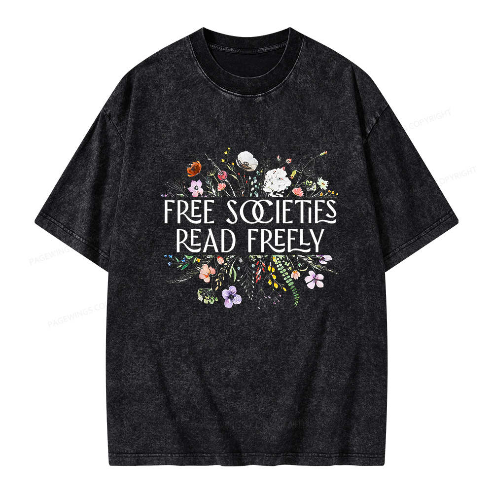 Pagewings Free Societies Read Freely Unisex Washed T-shirt