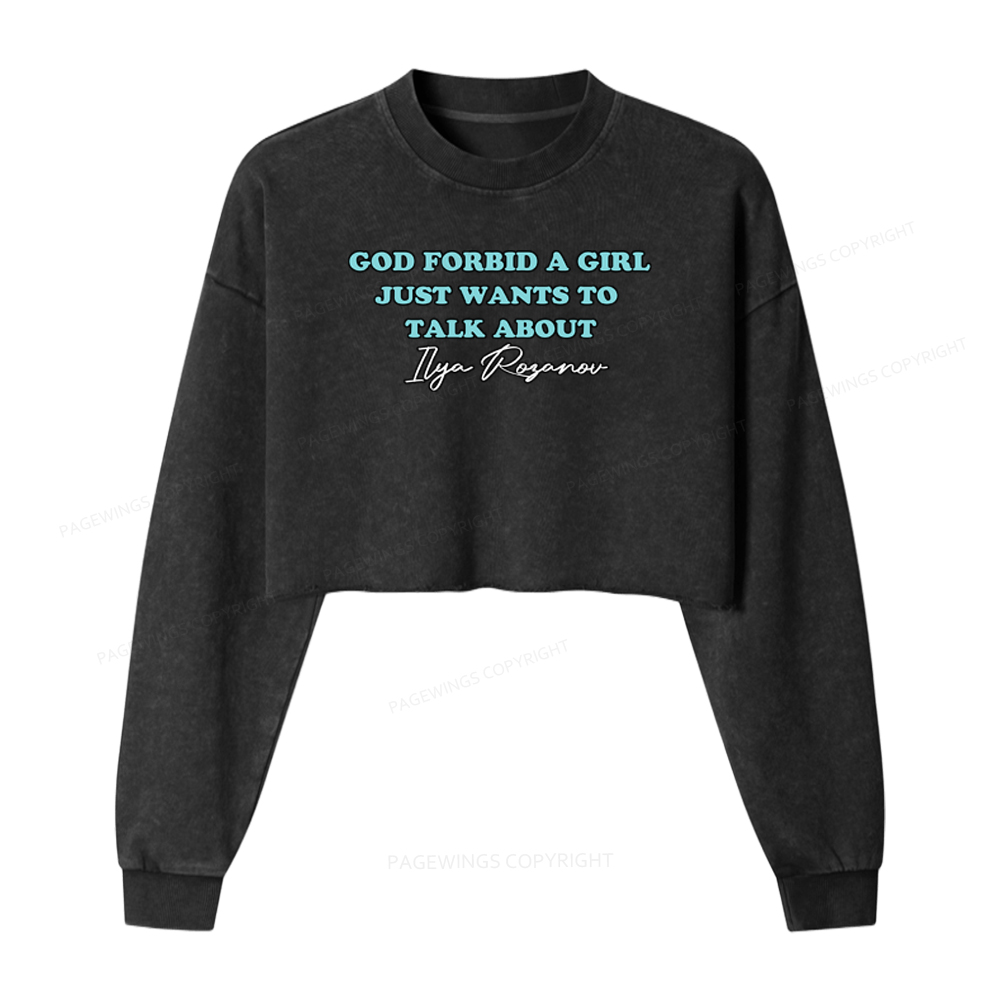 Pagewings Romance Book Lover Washed Crop Sweatshirt