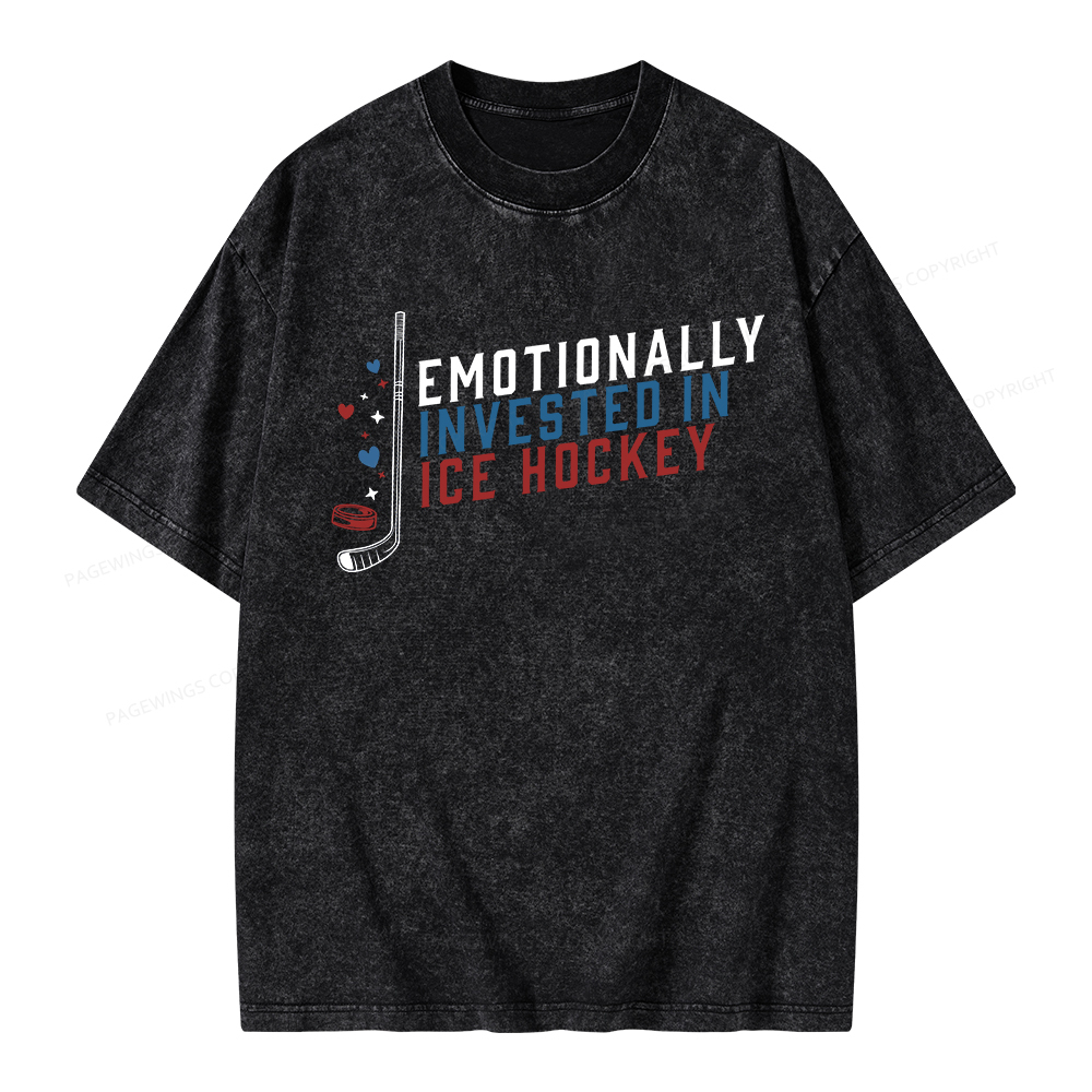 Pagewings Emotionally Invested in Ice Hockey Unisex Washed T-shirt