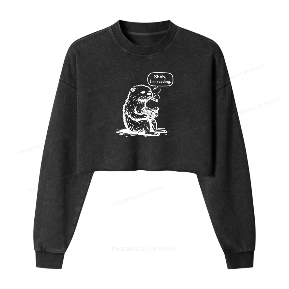 Pagewings Shhh I'm reading Washed Crop Sweatshirt