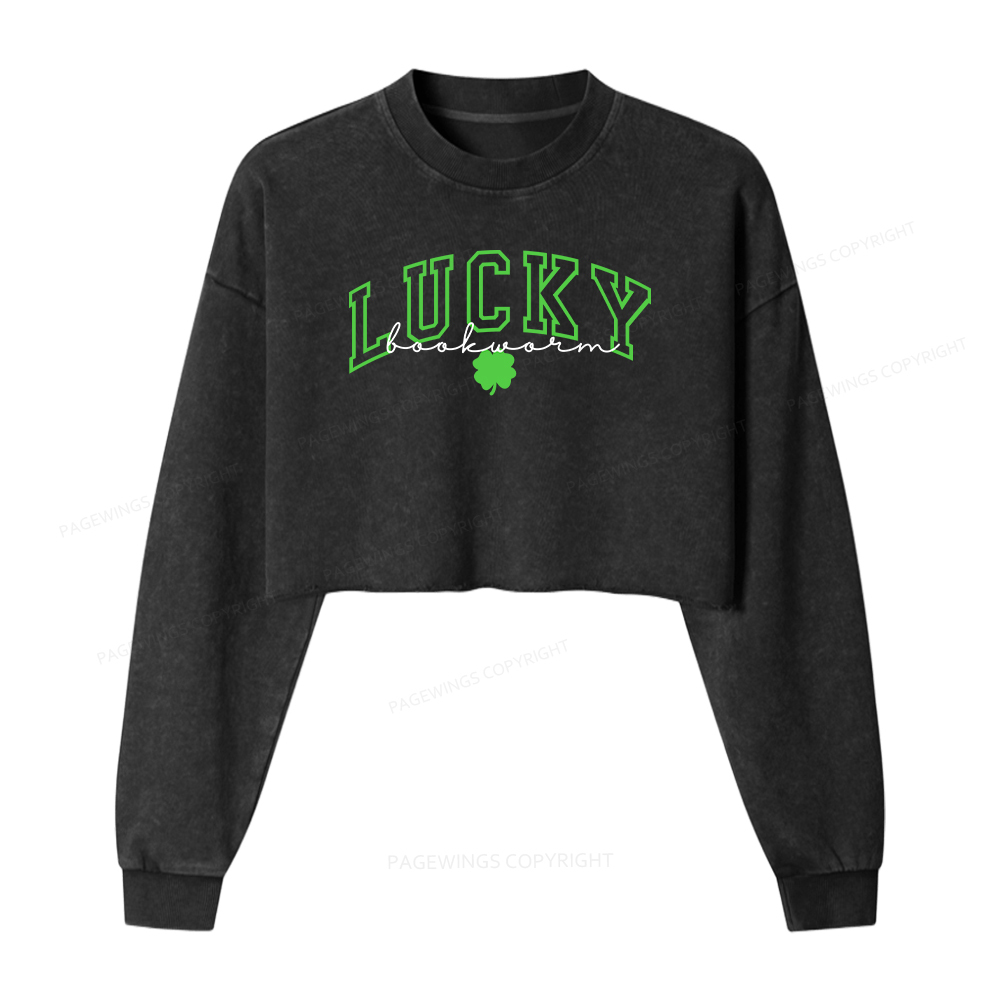 Pagewings Lucky Bookworm Washed Crop Sweatshirt