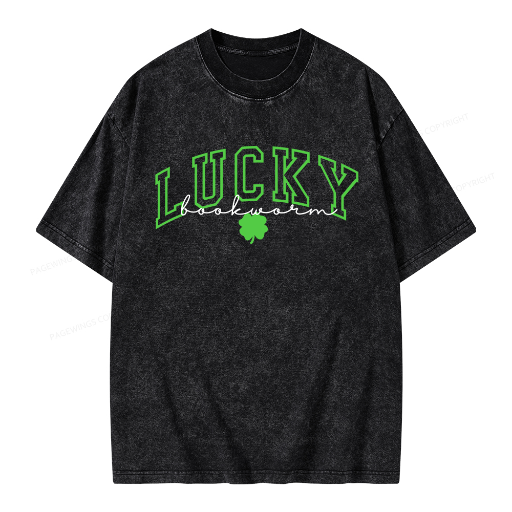 Pagewings St Patrick’s Day Lucky Bookworm Unisex Washed T-shirt