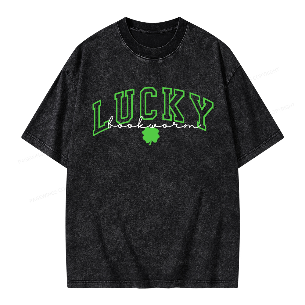 Pagewings St Patrick’s Day Lucky Bookworm Unisex Washed T-shirt