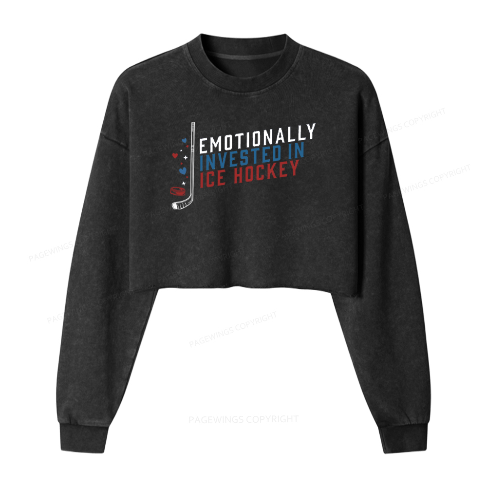 Pagewings Emotionally Invested in Ice Hockey Washed Crop Sweatshirt
