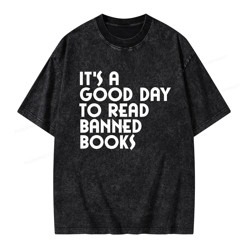Pagewings It's A Good Day To Read Banned Books Unisex Washed T-shirt