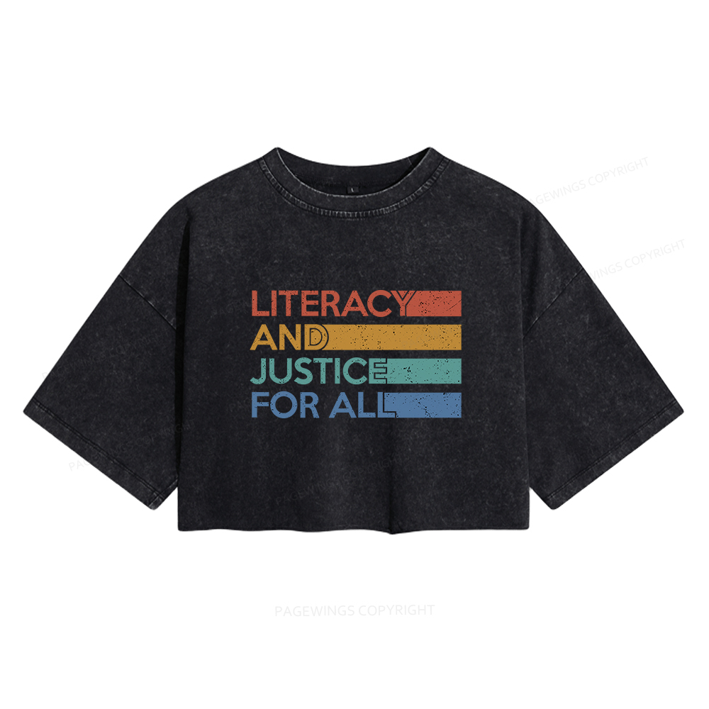 Pagewings Literacy and Justice For All  Women's Washed Cropped T-shirt