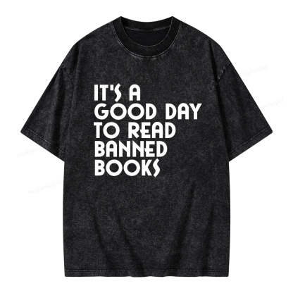 Pagewings It's A Good Day To Read Banned Books Unisex Washed T-shirt