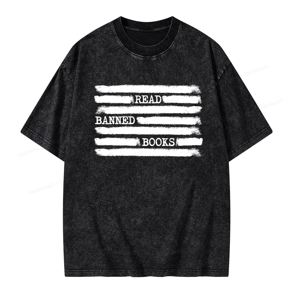 Pagewings Read Banned Books Bookworm Librarian Unisex Washed T-shirt