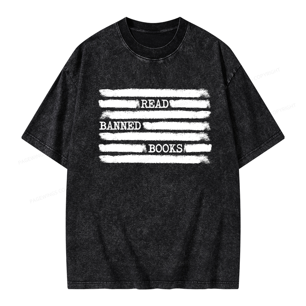 Pagewings Read Banned Books Bookworm Librarian Unisex Washed T-shirt
