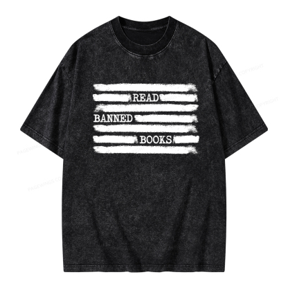 Pagewings Read Banned Books Bookworm Librarian Unisex Washed T-shirt