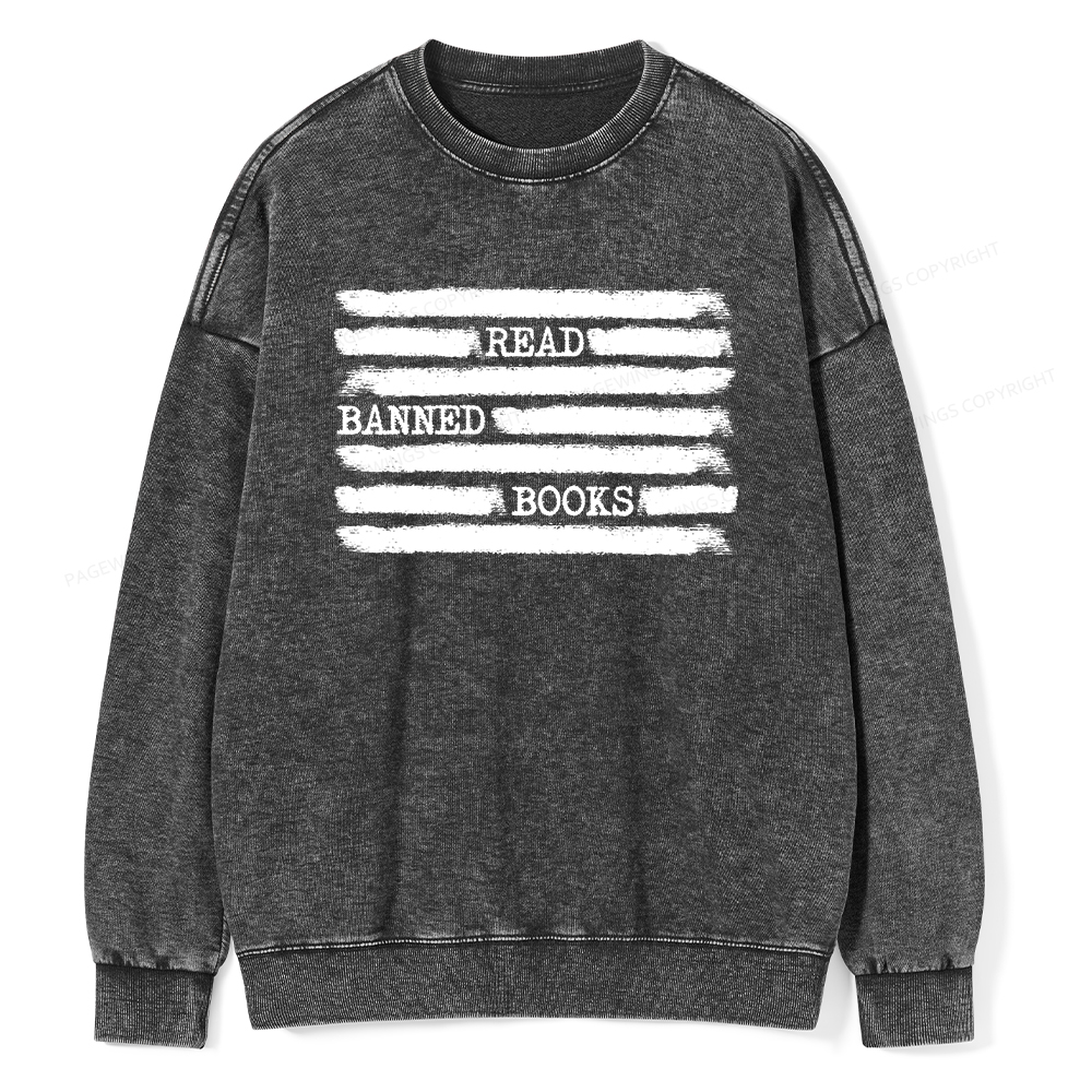 Pagewings Read Banned Books Bookworm Librarian Unisex Washed Sweatshirt