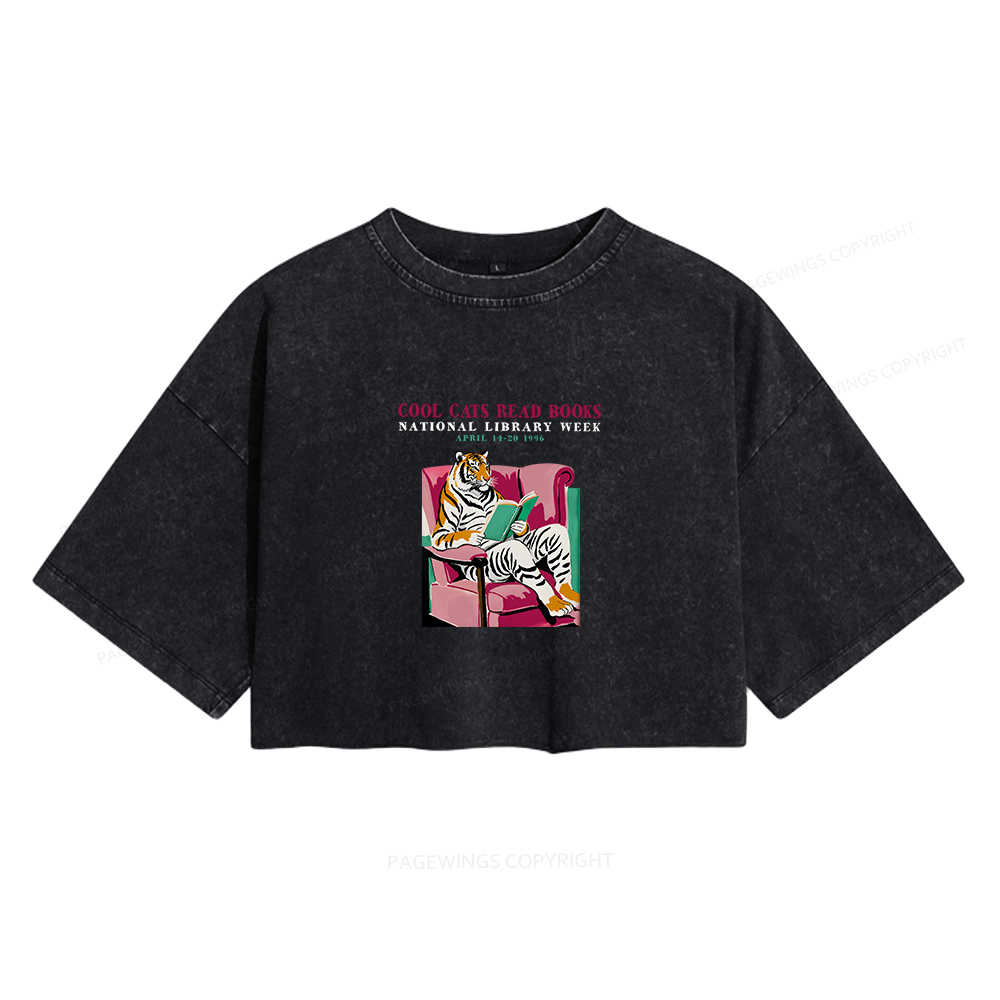 Pagewings Library Week Poster 1996 Women's Washed Cropped T-shirt