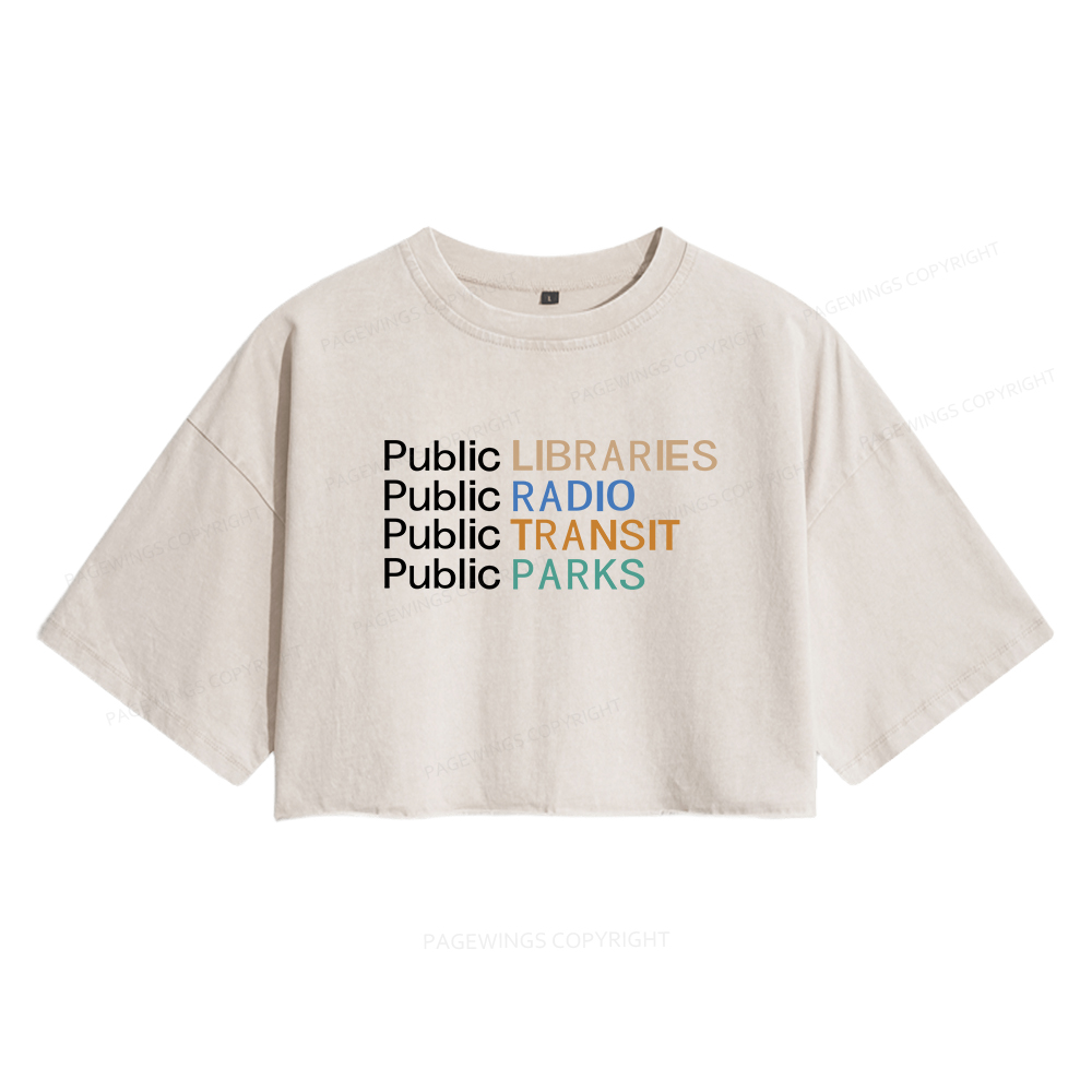 Pagewings Public Libraries Radio Transit Parks Women's Washed Cropped T-shirt