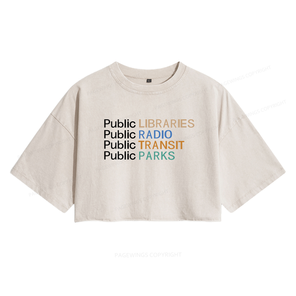 Pagewings Public Libraries Radio Transit Parks Women's Washed Cropped T-shirt