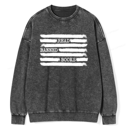 Pagewings Read Banned Books Bookworm Librarian Unisex Washed Sweatshirt