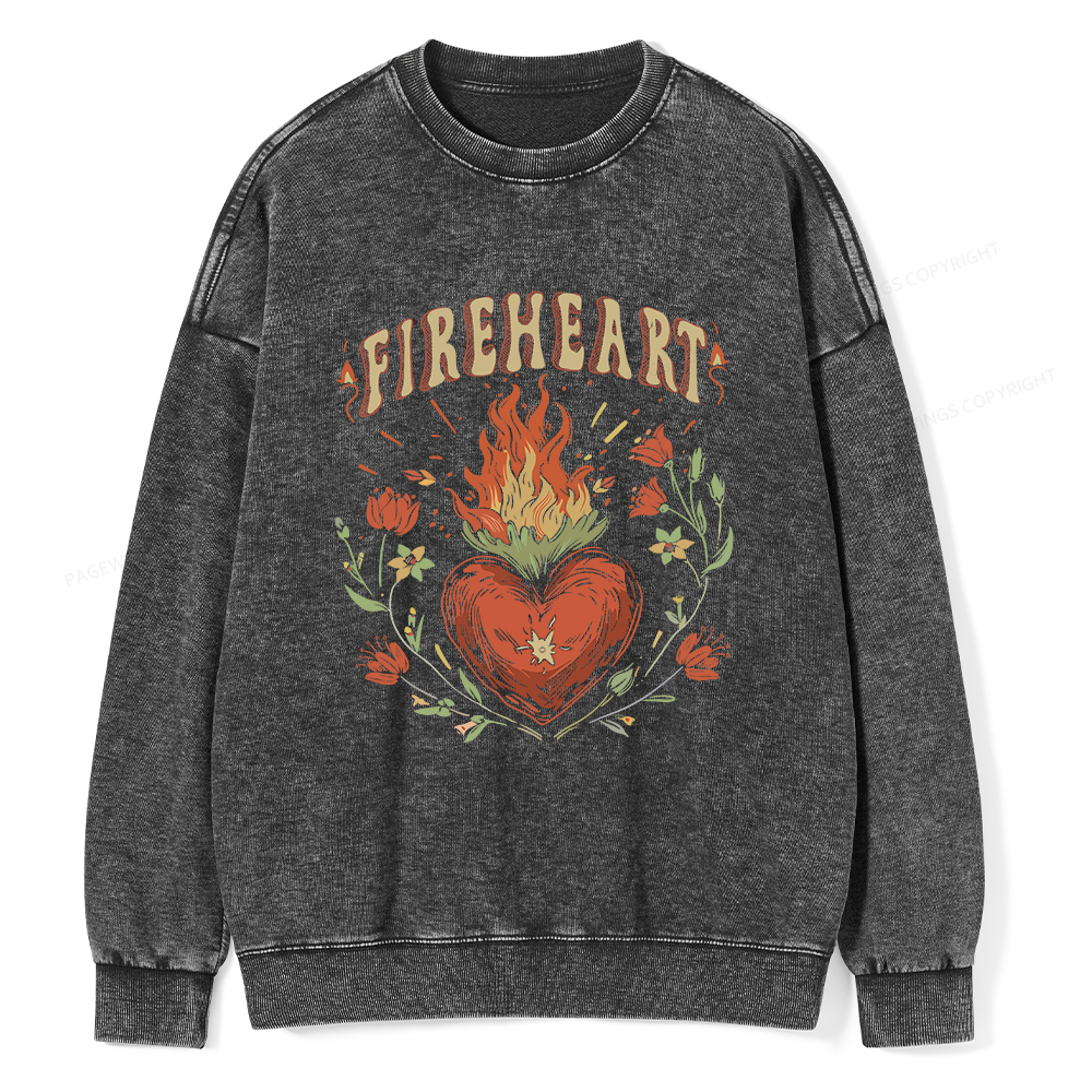 Pagewings Vintage Fire-heart Shirt Unisex Washed Sweatshirt