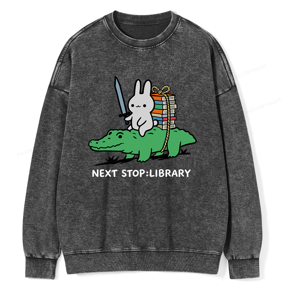 Pagewings Next Stop Library Unisex Washed Sweatshirt