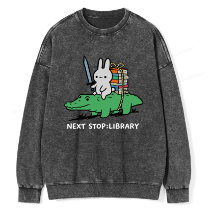 Pagewings Next Stop Library Unisex Washed Sweatshirt