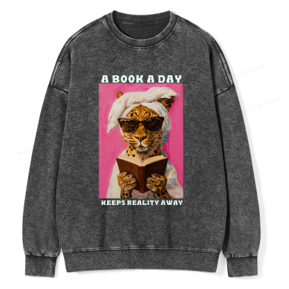 Pagewings A Book A Day Keeps Reality Away Unisex Washed Sweatshirt