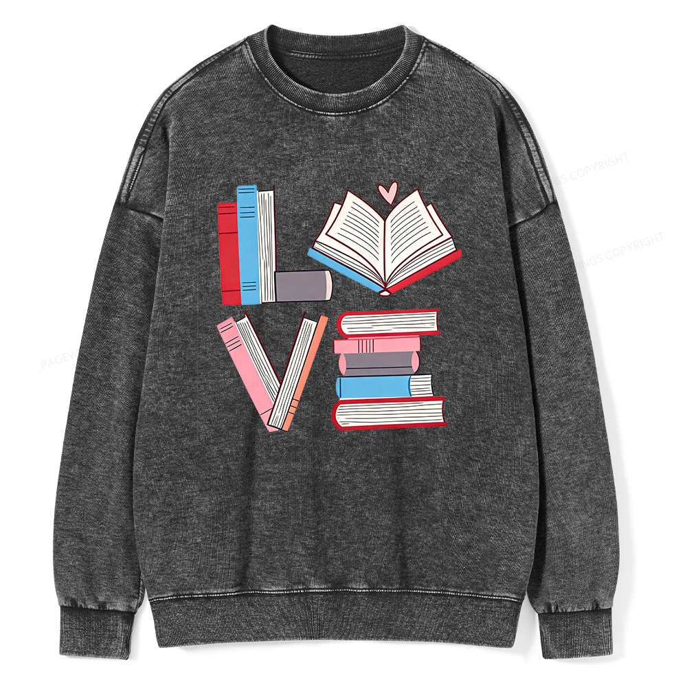 Pagewings Books Lovers Valentines Unisex Washed Sweatshirt